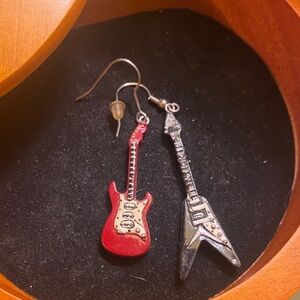 Red and Silver Mini Guitar Earrings